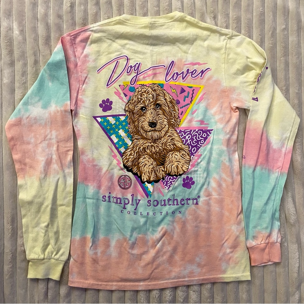 Simply Southern Pastel Tie-Dye "Dog Lover" Long Sleeve Tee - Yellow, Pink, Mint